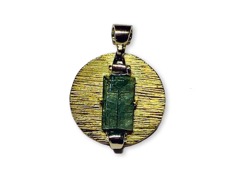 18 KT Gold Handmade Custom Rough Cut Green Tourmaline Pendant